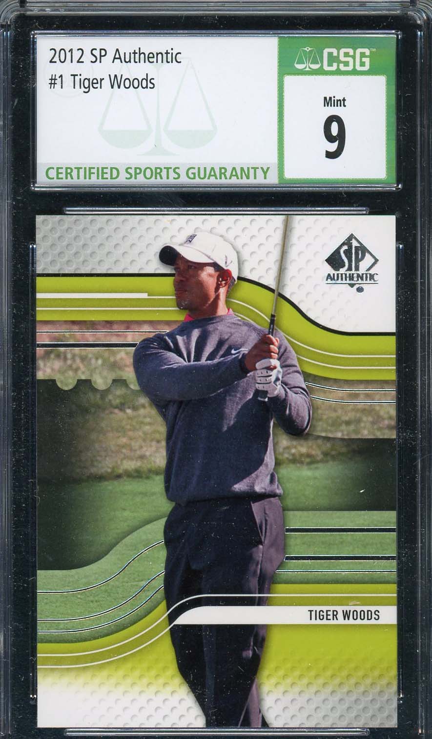 Tiger Woods 2012 SP Authentic Golf Card #1 Graded CSG 9