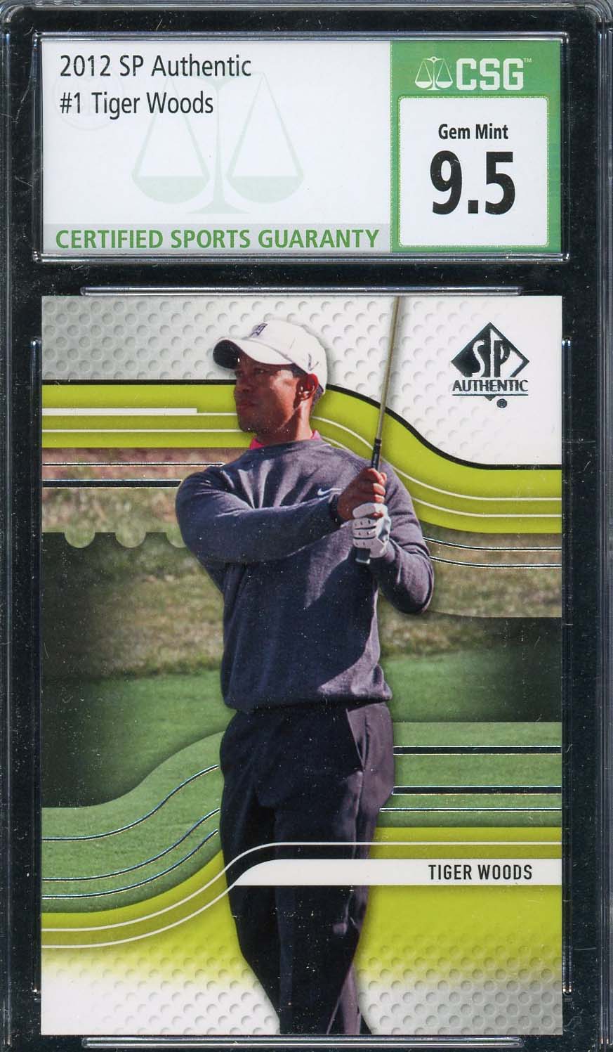 Tiger Woods 2012 SP Authentic Golf Card #1 Graded CSG 9.5