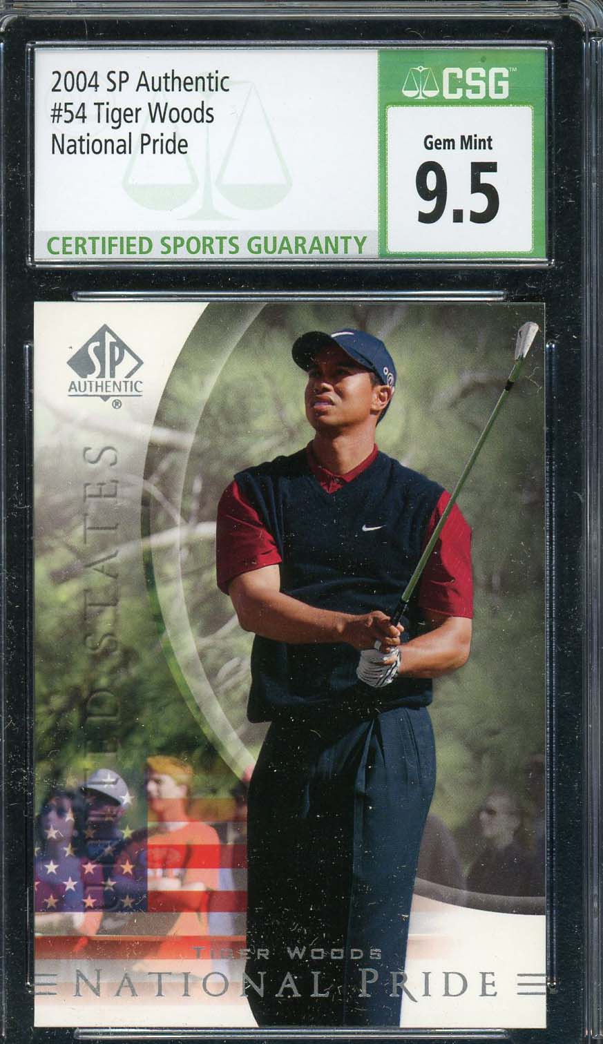 Tiger Woods 2004 SP Authentic National Pride Golf Card #54 Graded CSG 9.5