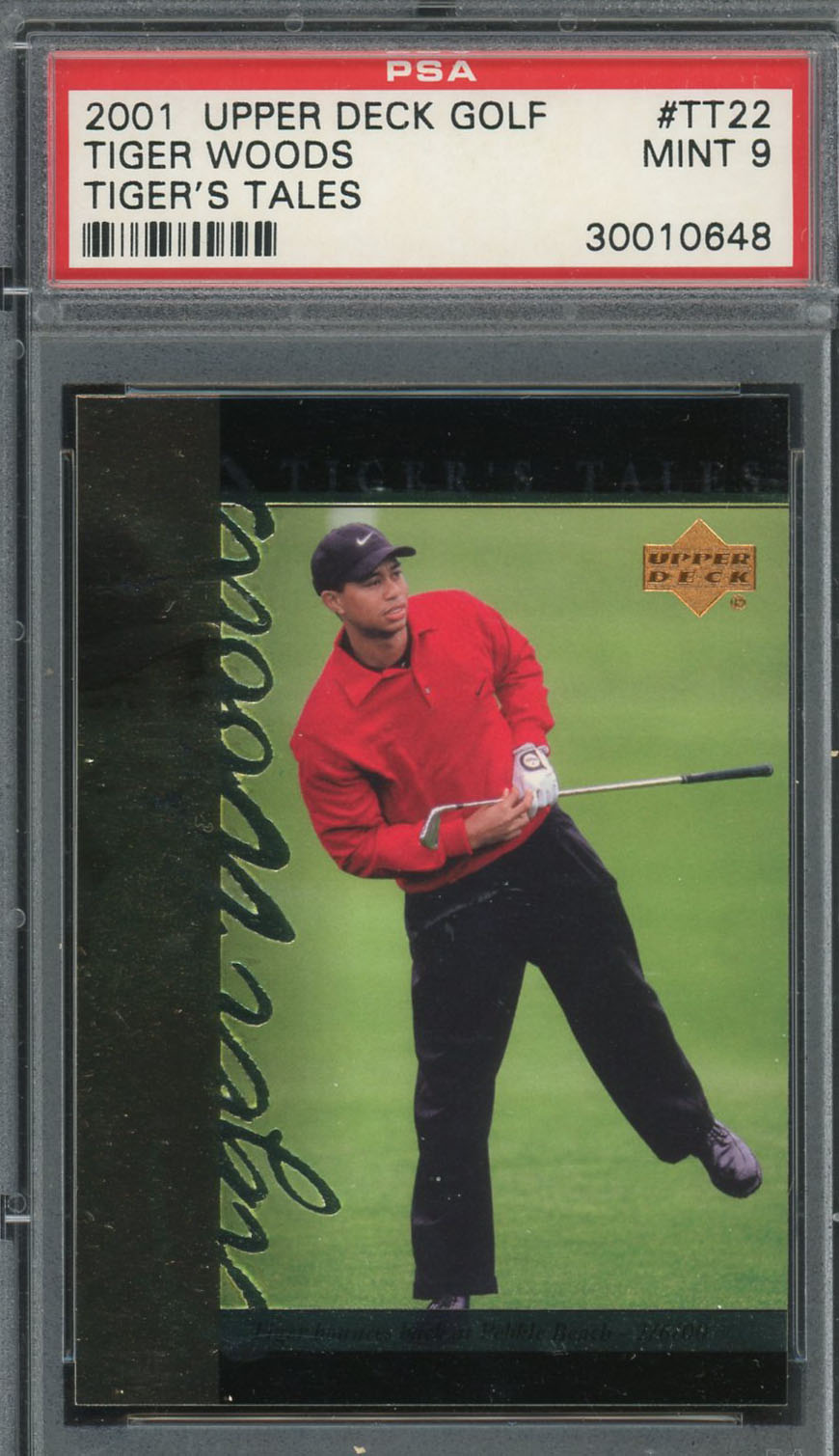 Tiger Woods 2001 Upper Deck Tiger's Tales Golf Card #TT22 Graded PSA 9 MINT