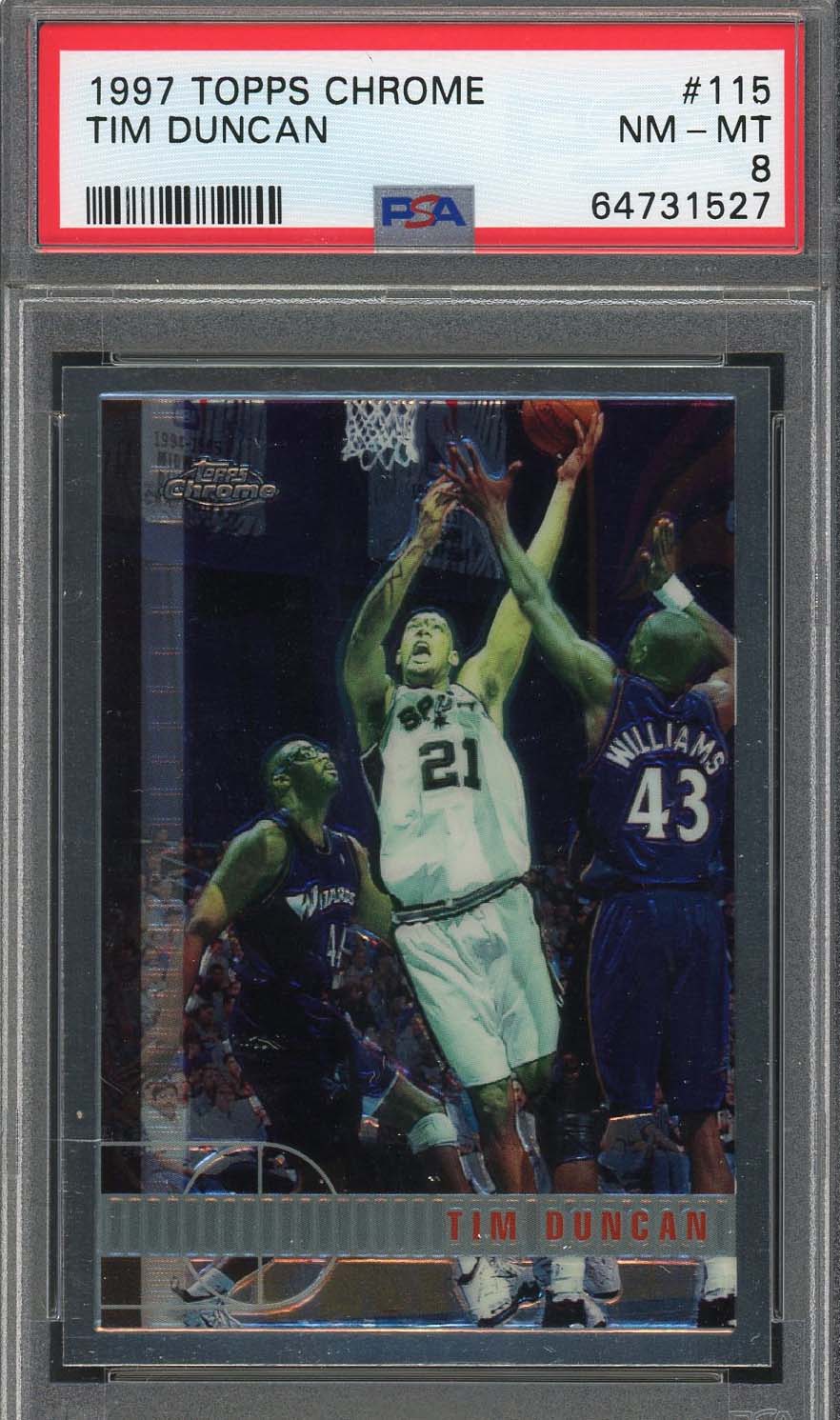 Tim Duncan 1997 Topps Chrome Basketball Rookie Card RC #115 Graded PSA 8