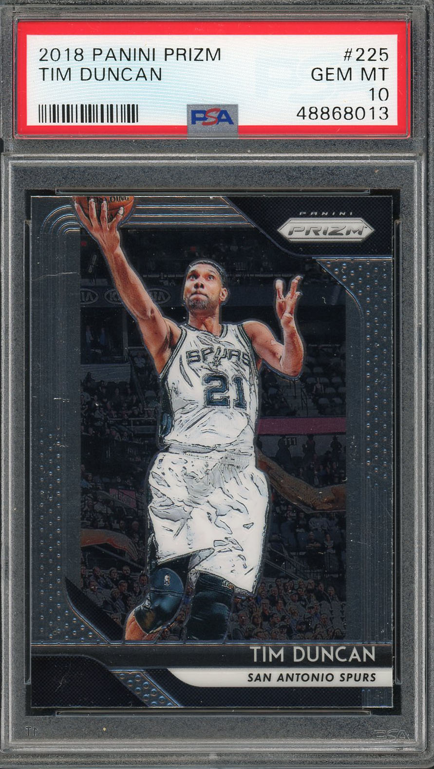 Tim Duncan 2018 Panini Prizm Basketball Card #225 Graded PSA 10 GEM MINT