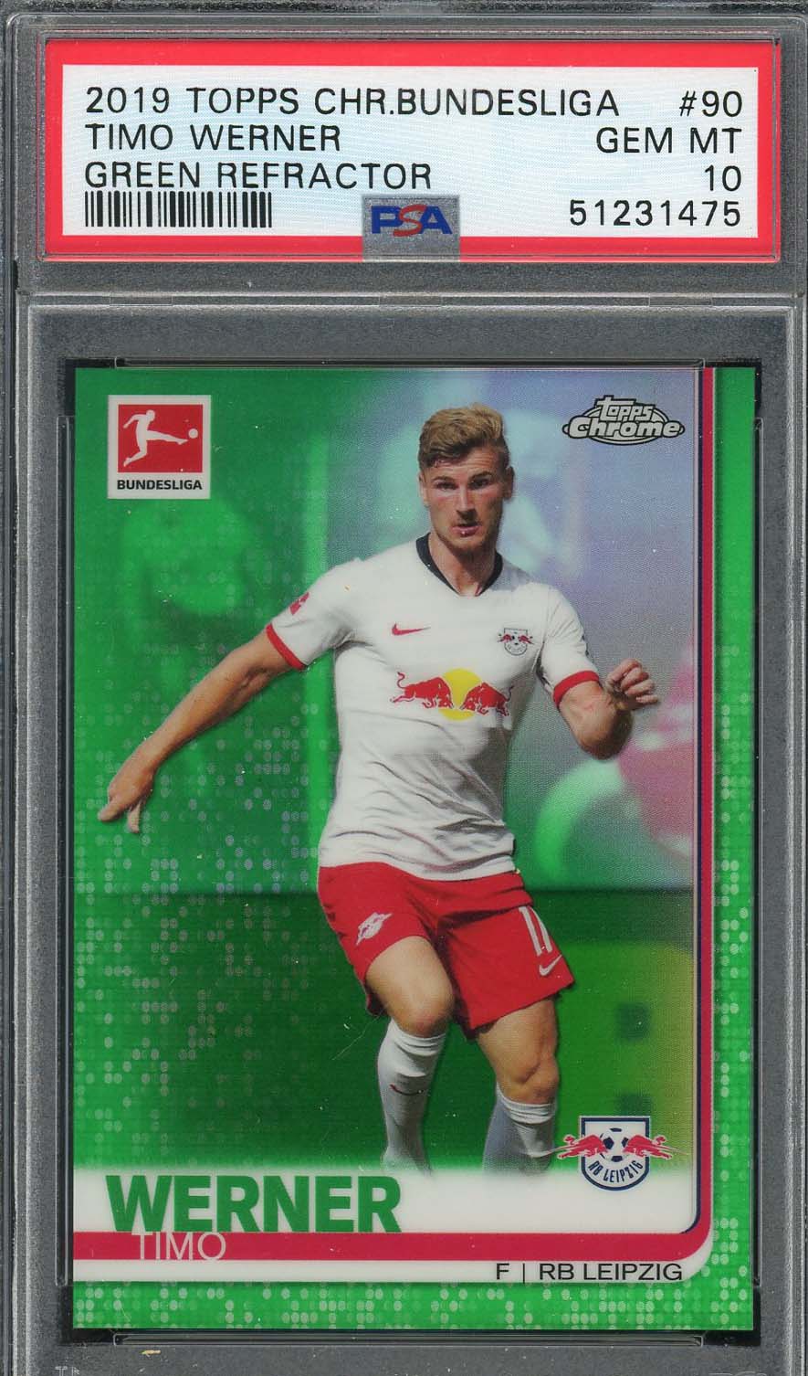 Timo Werner 2019 Topps Chrome Bundesliga Green Refractor Card #90 PSA 10 /99 Timo Werner 2019 Topps Chrome Bundesliga Green Refractor Card #90 PSA 10 /99