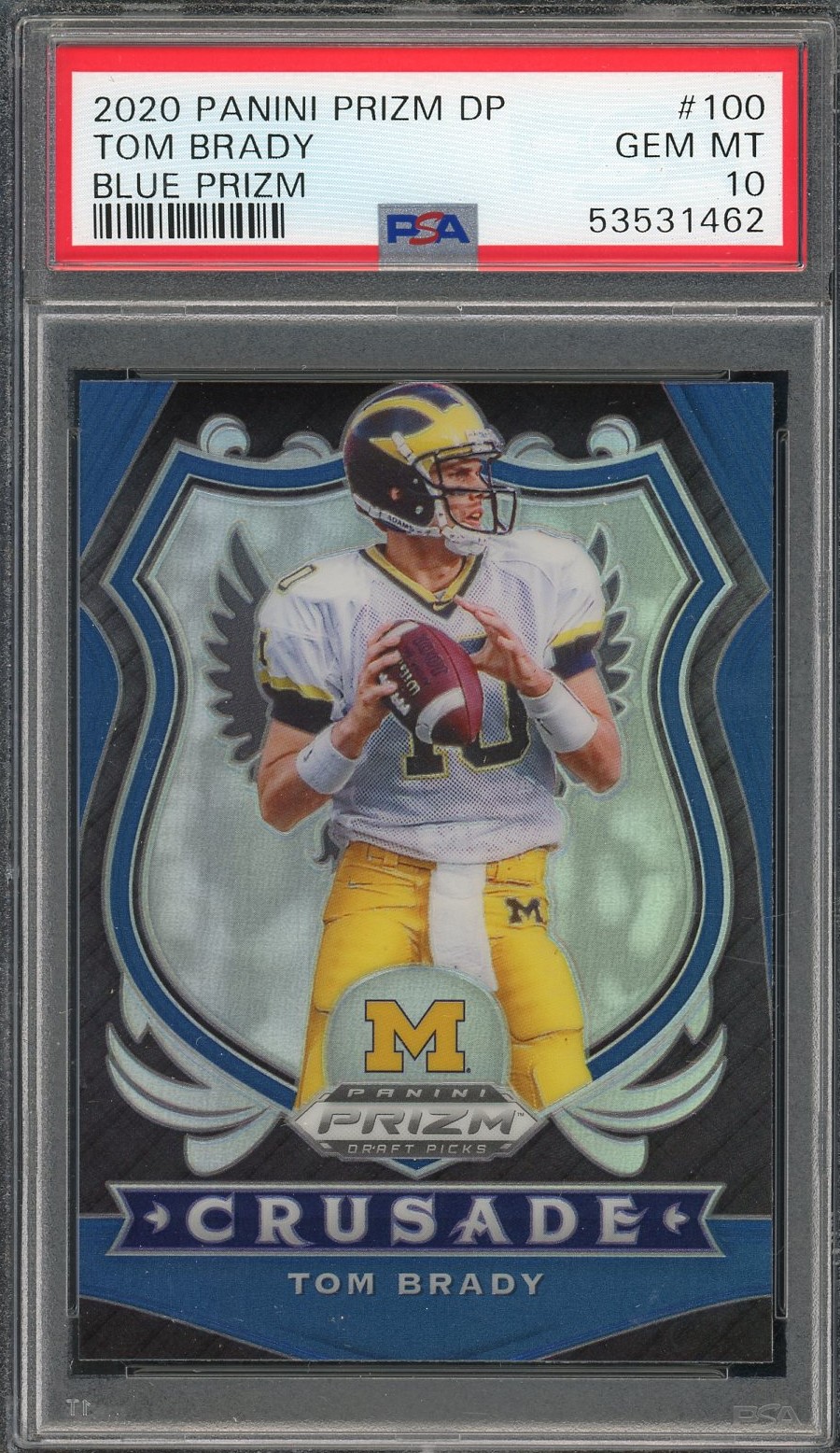 Tom Brady 2020 Panini Blue Prizm Draft Pick Football Card #100 Graded PSA 10