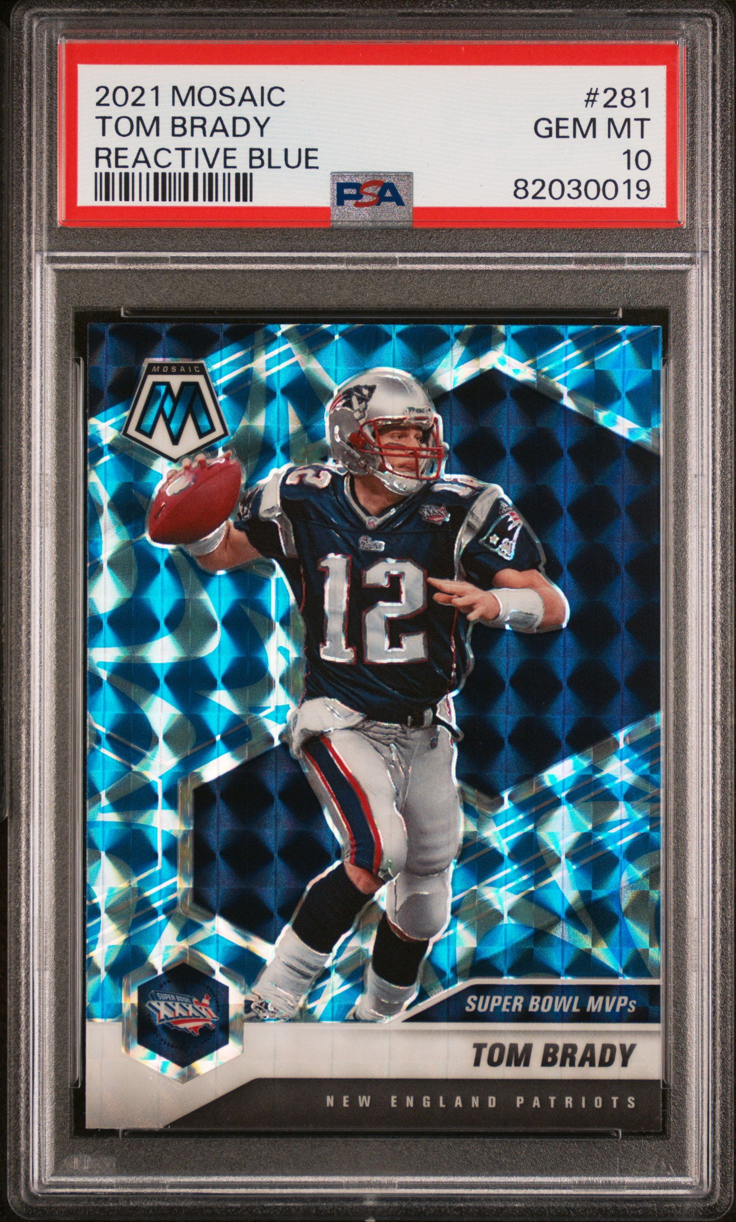 Tom Brady 2021 Panini Reactive Blue Mosaic Football Card #281 Graded PSA 10