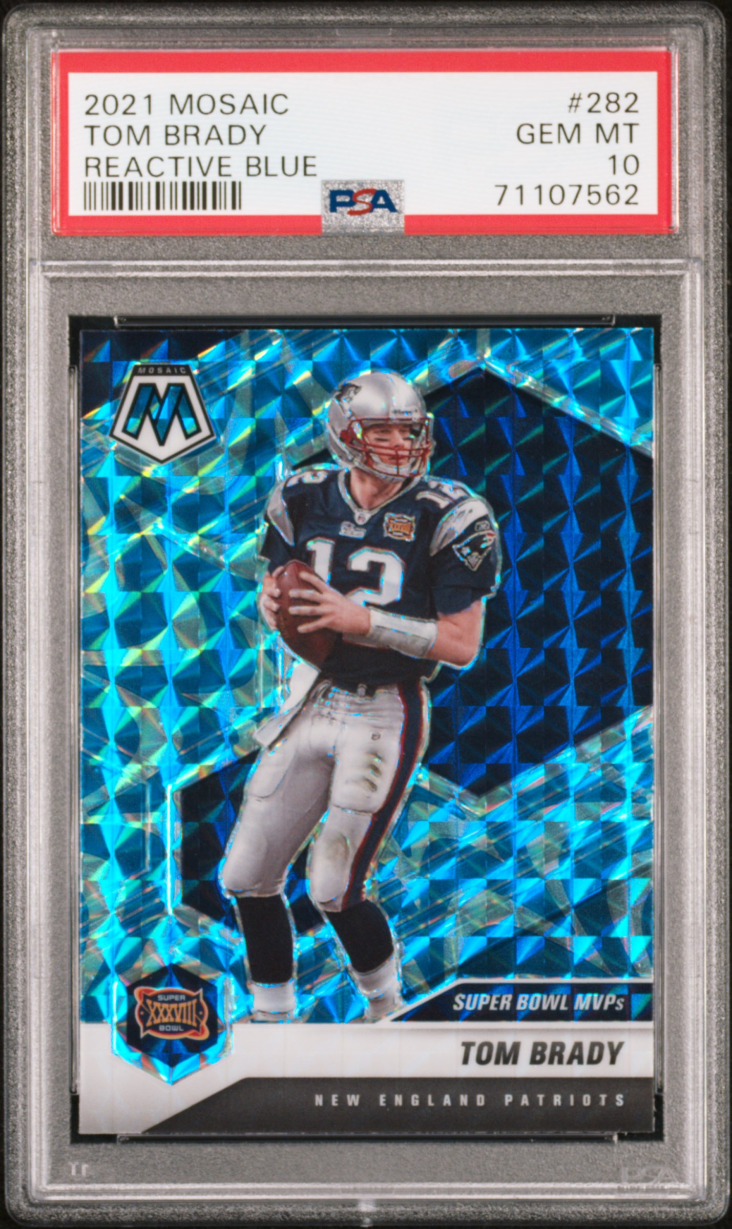 Tom Brady 2021 Panini Reactive Blue Mosaic Football Card #282 Graded PSA 10