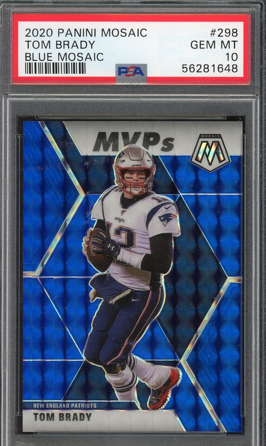 Tom Brady 2020 Panini Blue Mosaic Football Card #298 Graded PSA 10 74/99