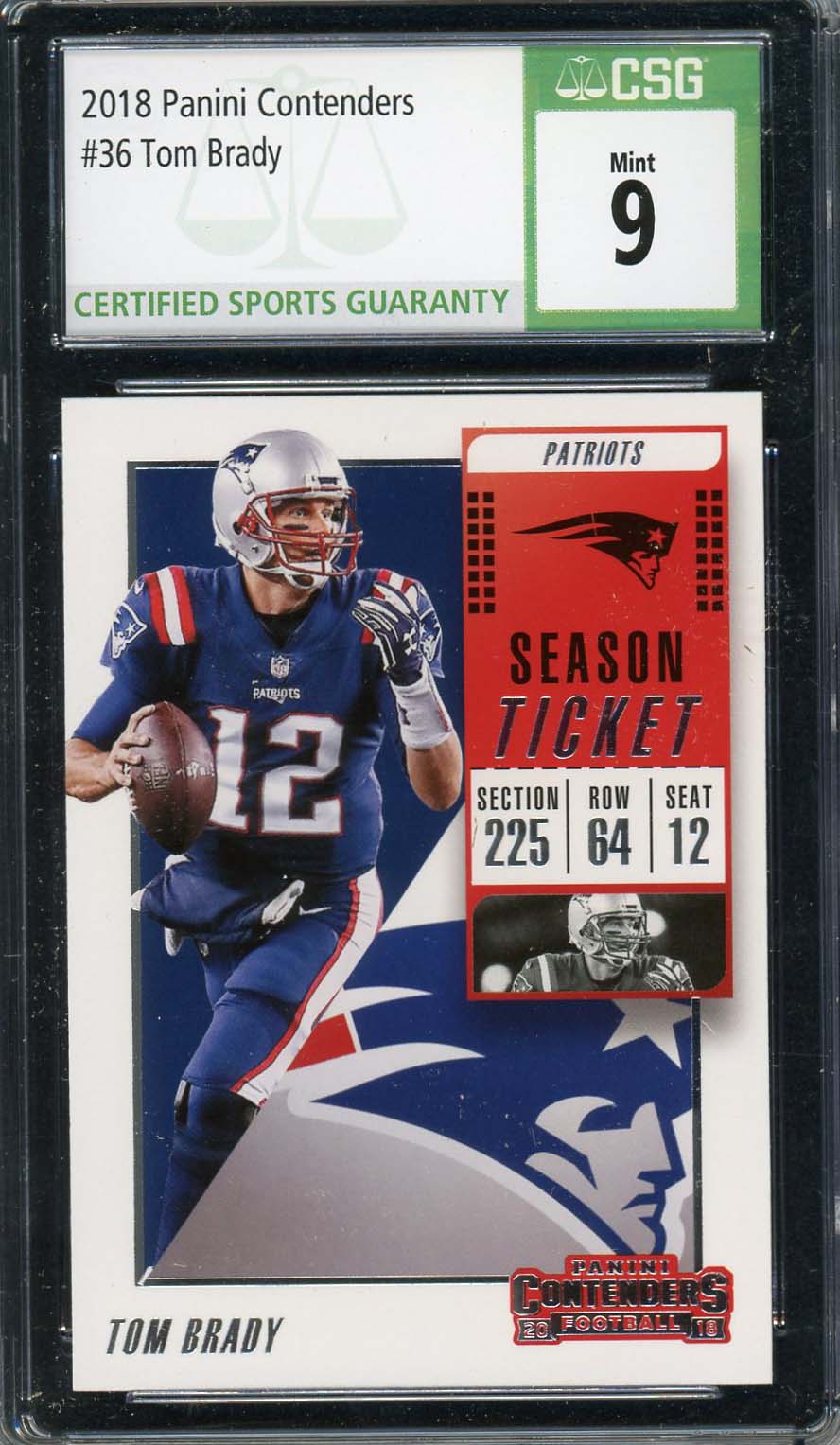 Tom Brady 2018 Panini Contenders Football Card #36 Graded CSG 9