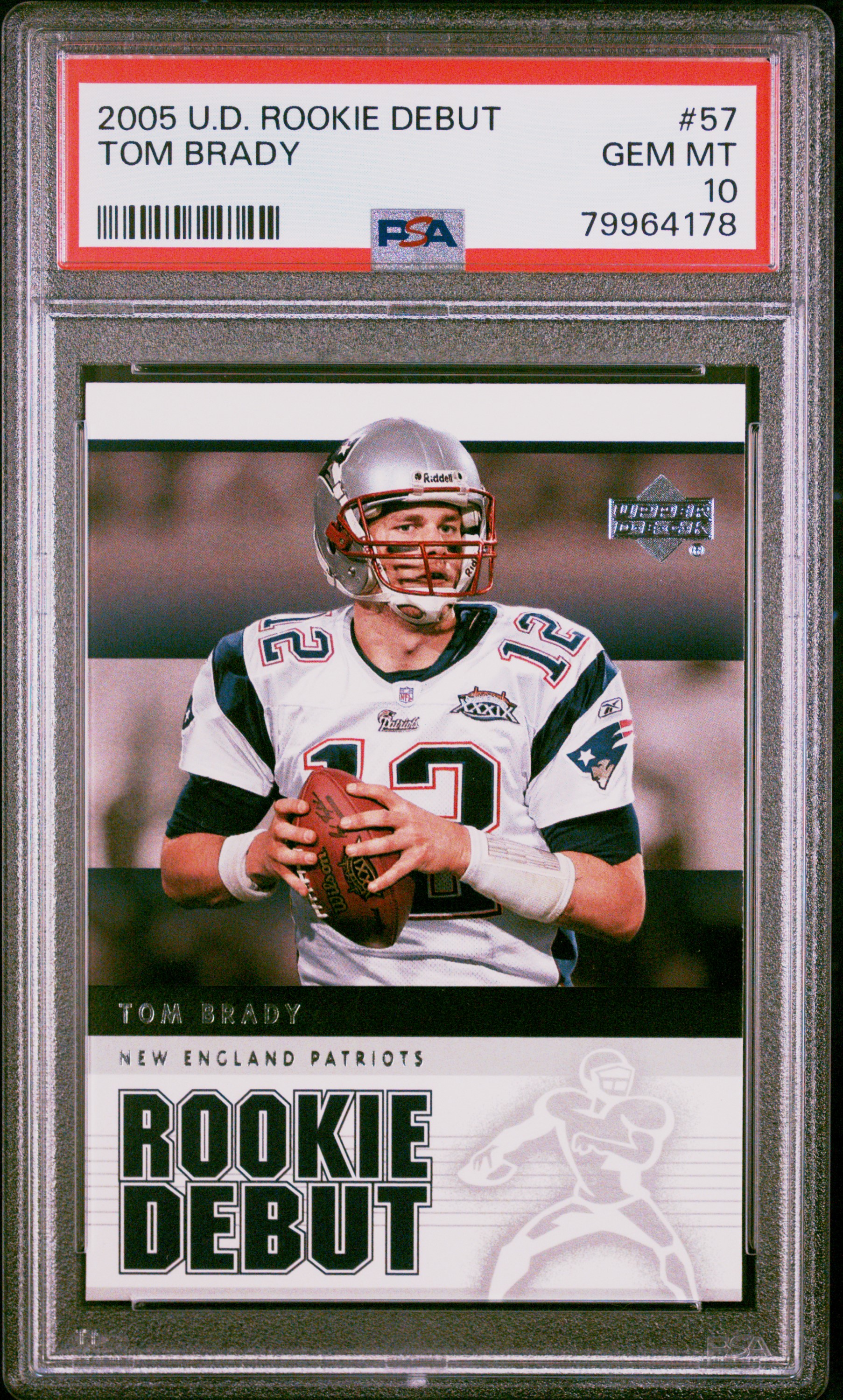 Tom Brady 2005 Upper Deck Rookie Debut Football Card #57 Graded PSA 10