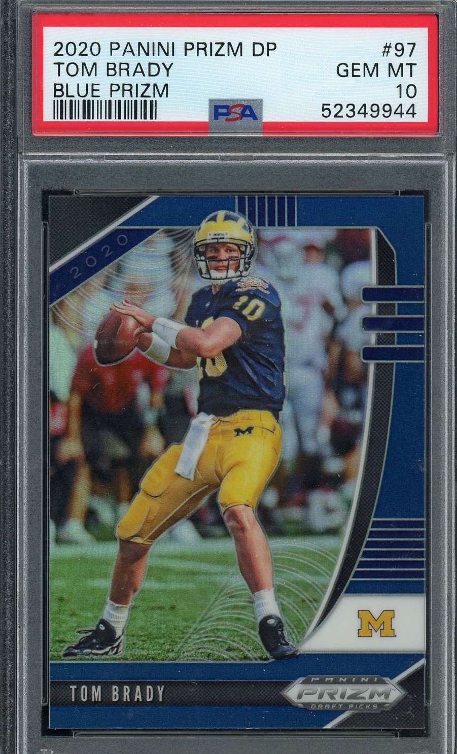 Tom Brady 2020 Panini Prizm Draft Picks Blue Football Card #97 Graded PSA 10
