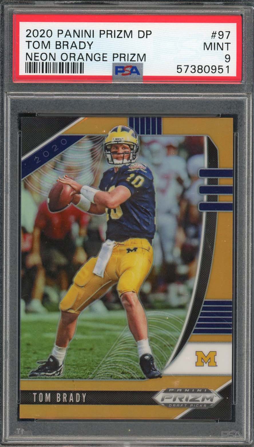 Tom Brady 2020 Panini Prizm Neon Orange Football Card #97 Graded PSA 9