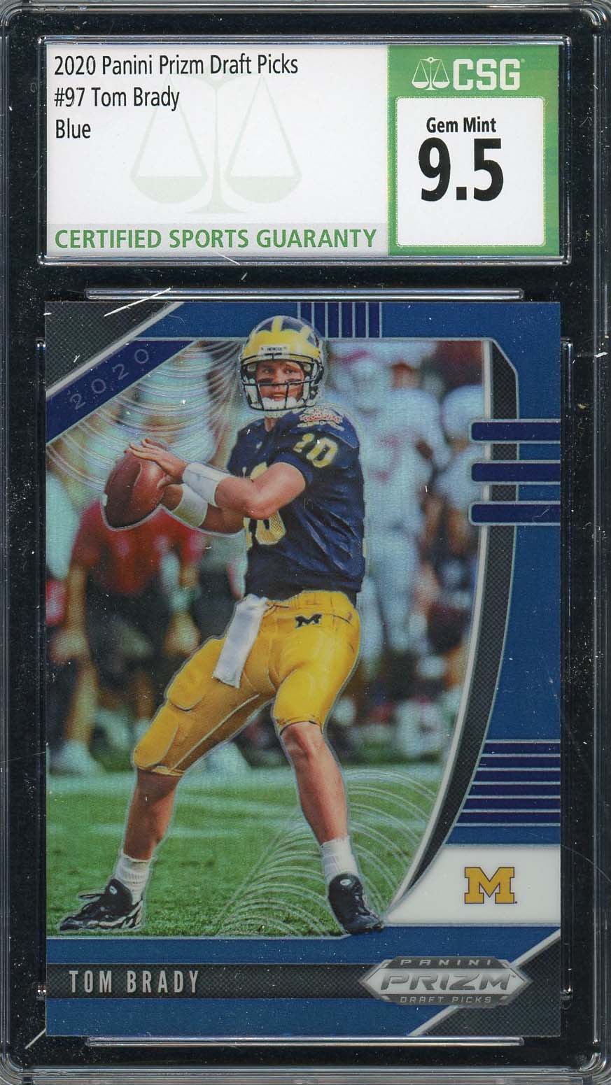 Tom Brady 2020 Panini Prizm Draft Picks Blue Prizm Football Card #97 CSG 9.5