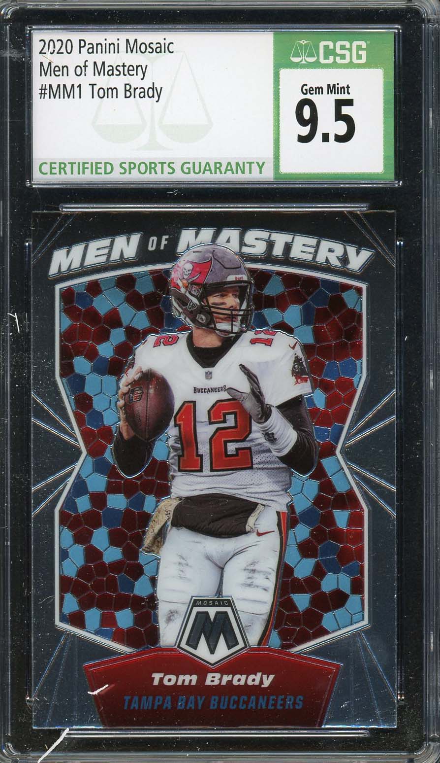 Tom Brady 2020 Panini Mosaic Men of Mastery Football Card #MM1 CSG 9.5