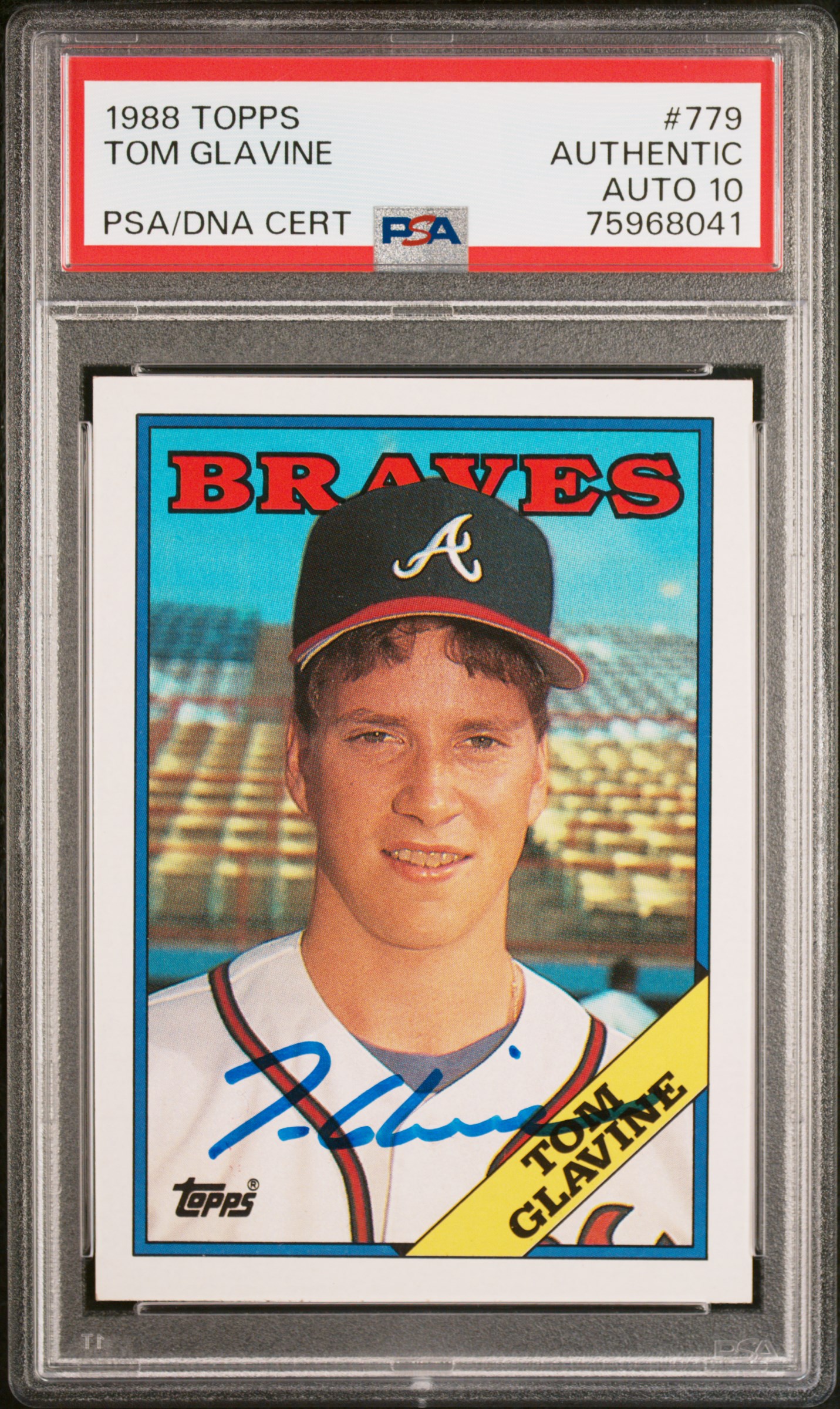 Tom Glavine 1988 Topps Signed Baseball Rookie Card #779 Auto PSA 10 75968041