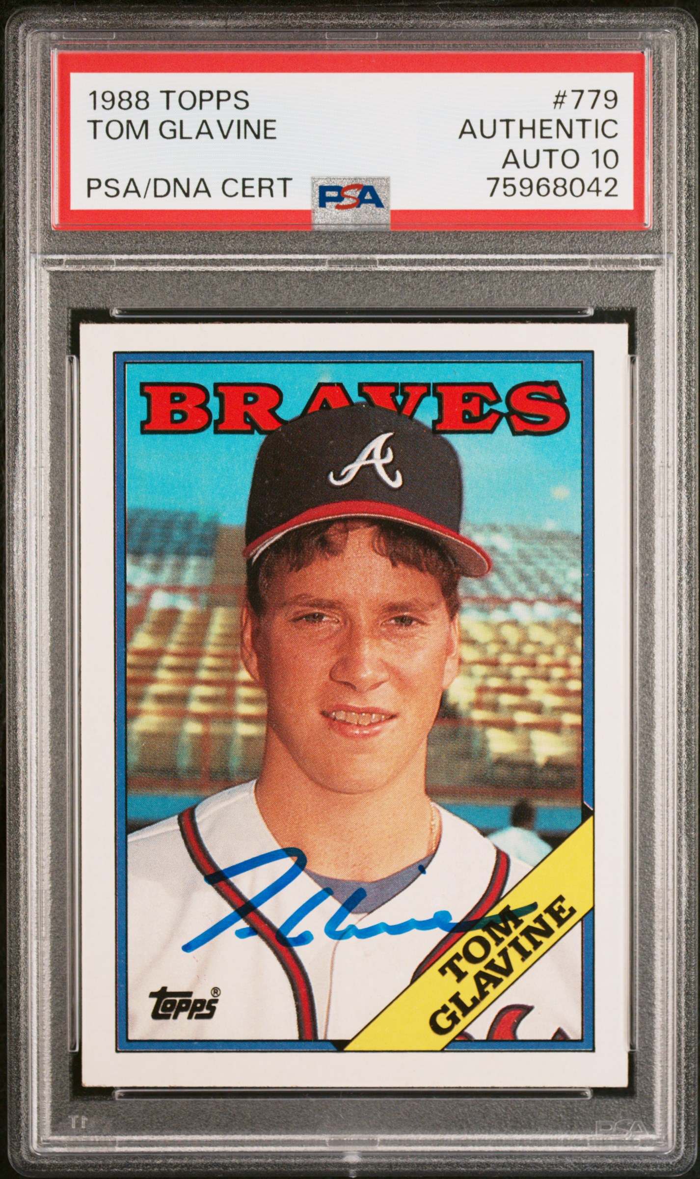 Tom Glavine 1988 Topps Signed Baseball Rookie Card #779 Auto PSA 10 75968042