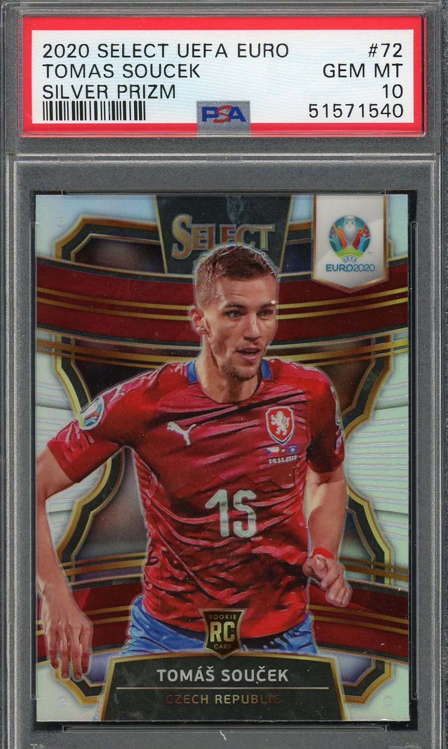 Tomas Soucek 2020 Select UEFA Euro Silver Prizm Soccer Rookie Card #72 PSA 10 Tomas Soucek 2020 Select UEFA Euro Silver Prizm Soccer Rookie Card #72 PSA 10