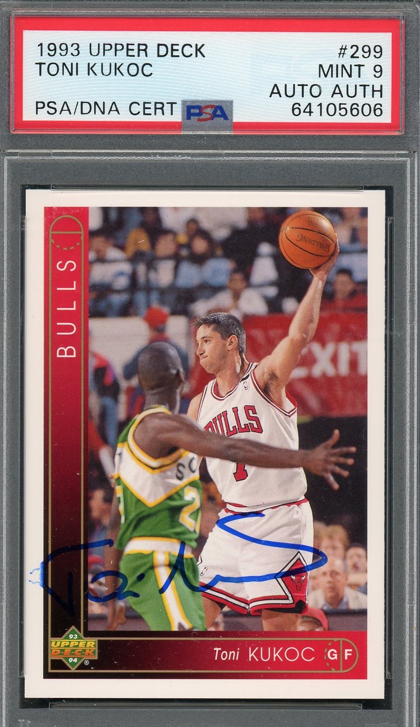 Toni Kukoc Upper Deck Signed Rookie Card #299 Auto Graded PSA 9 64105606