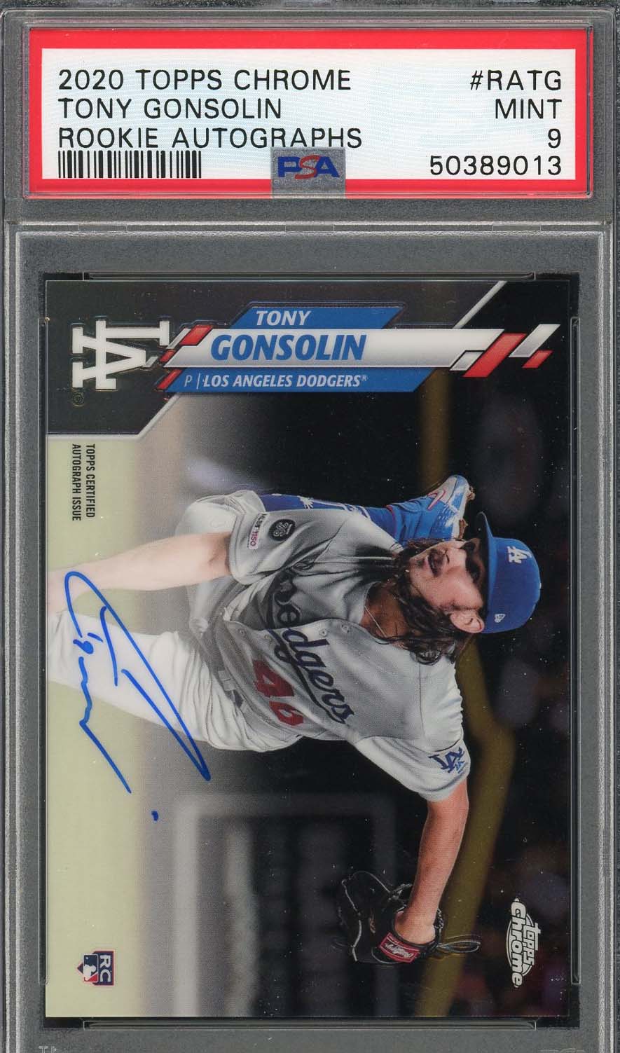Tony Gonsolin 2020 Topps Chrome Rookie Autographs Baseball Card RC #RATG Graded PSA 9 MINT