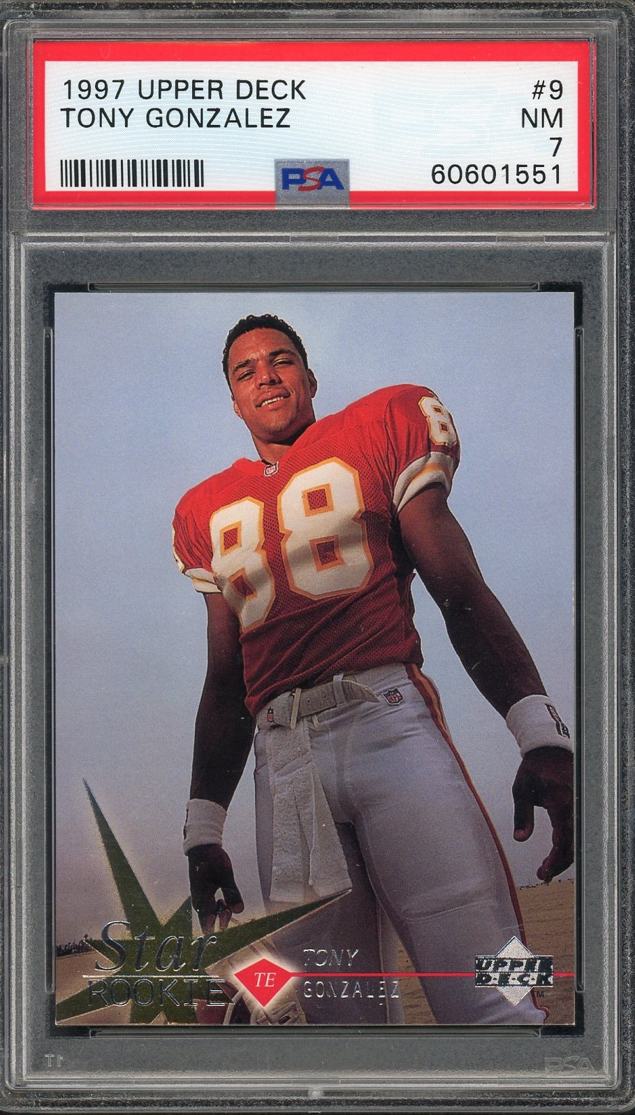 Tony Gonzalez 1997 Upper Deck Football Rookie Card #9 Graded PSA 7