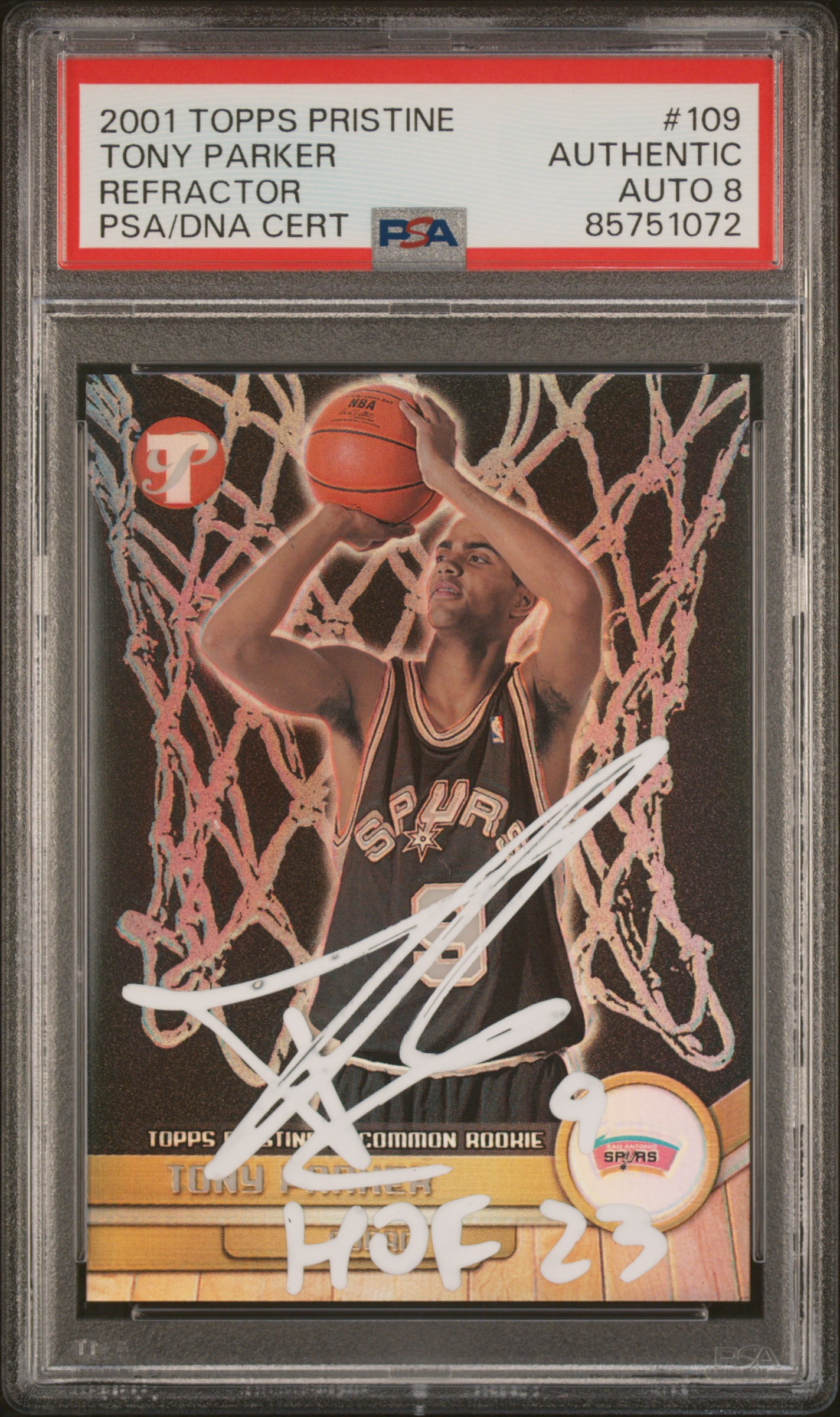 Tony Parker 2001 Topps Pristine Refractor Rookie Card #109 Auto PSA 8 267/750