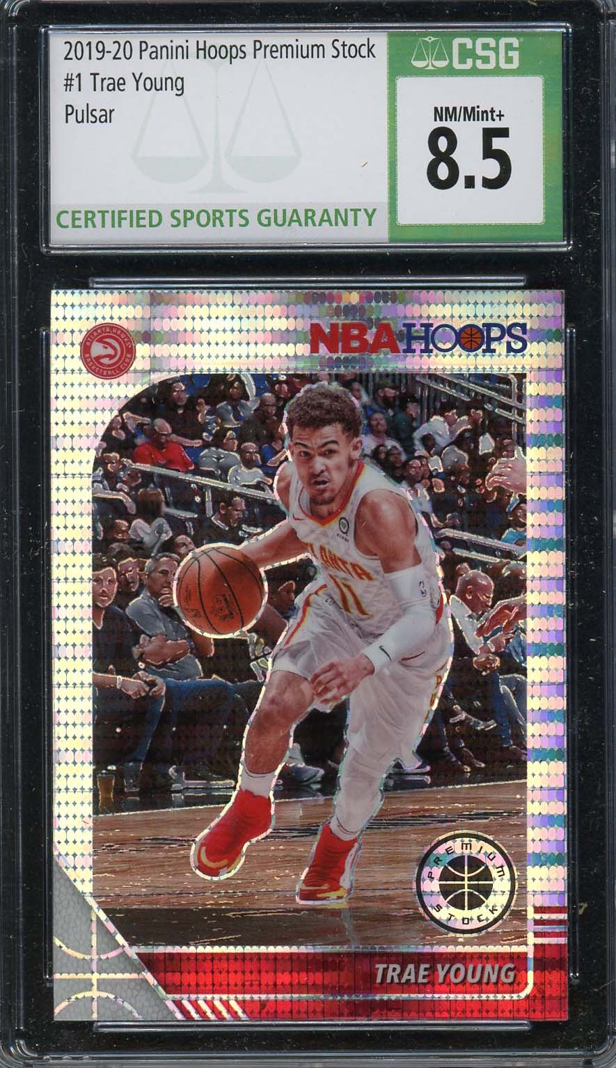 Trae Young 2019 Panini Hoops Premium Stock Pulsar Basketball Card #1 CSG 8.5