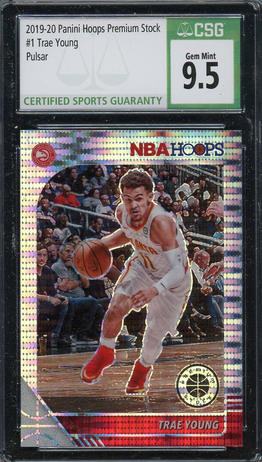 Trae Young 2019 Panini Hoops Premium Stock Pulsar Basketball Card #1 CSG 9.5