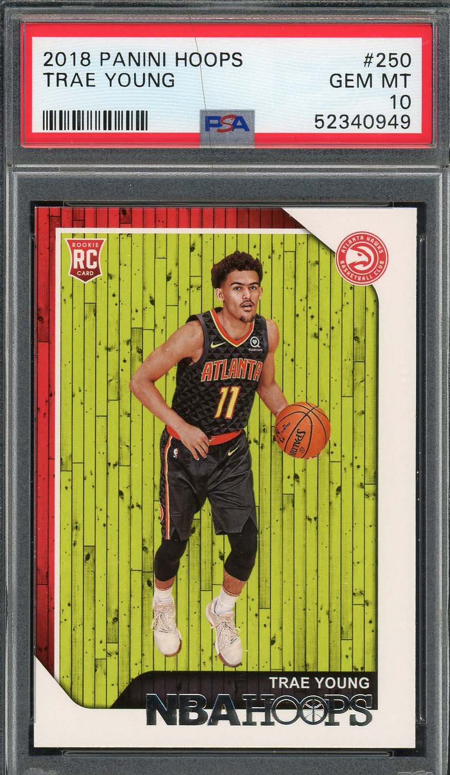 Trae Young 2018 Panini Hoops Basketball Rookie Card RC #250 Graded PSA 10 Trae Young 2018 Panini Hoops Basketball Rookie Card RC #250 Graded PSA 10