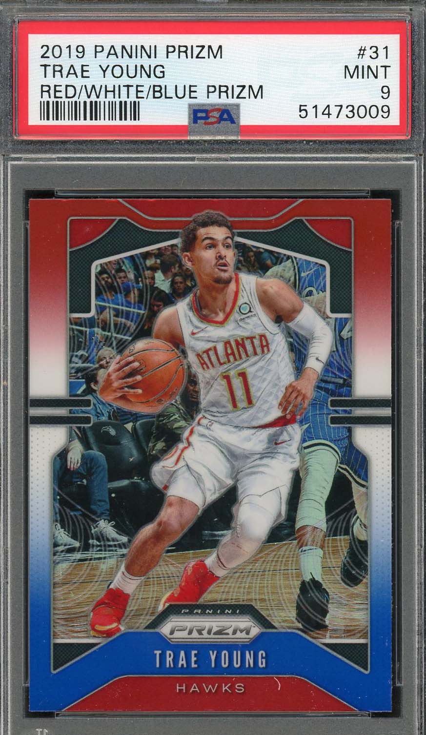 Trae Young 2019 Panini Prizm Red White Blue Basketball Card #31 Graded PSA 9 Trae Young 2019 Panini Prizm Red White Blue Basketball Card #31 Graded PSA 9