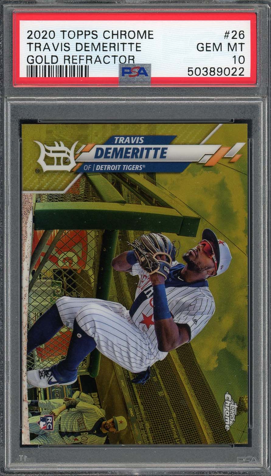 Travis Demeritte 2020 Topps Chrome Gold Refractor Baseball Rookie Card RC #26 Graded PSA 10 GEM MINT /50