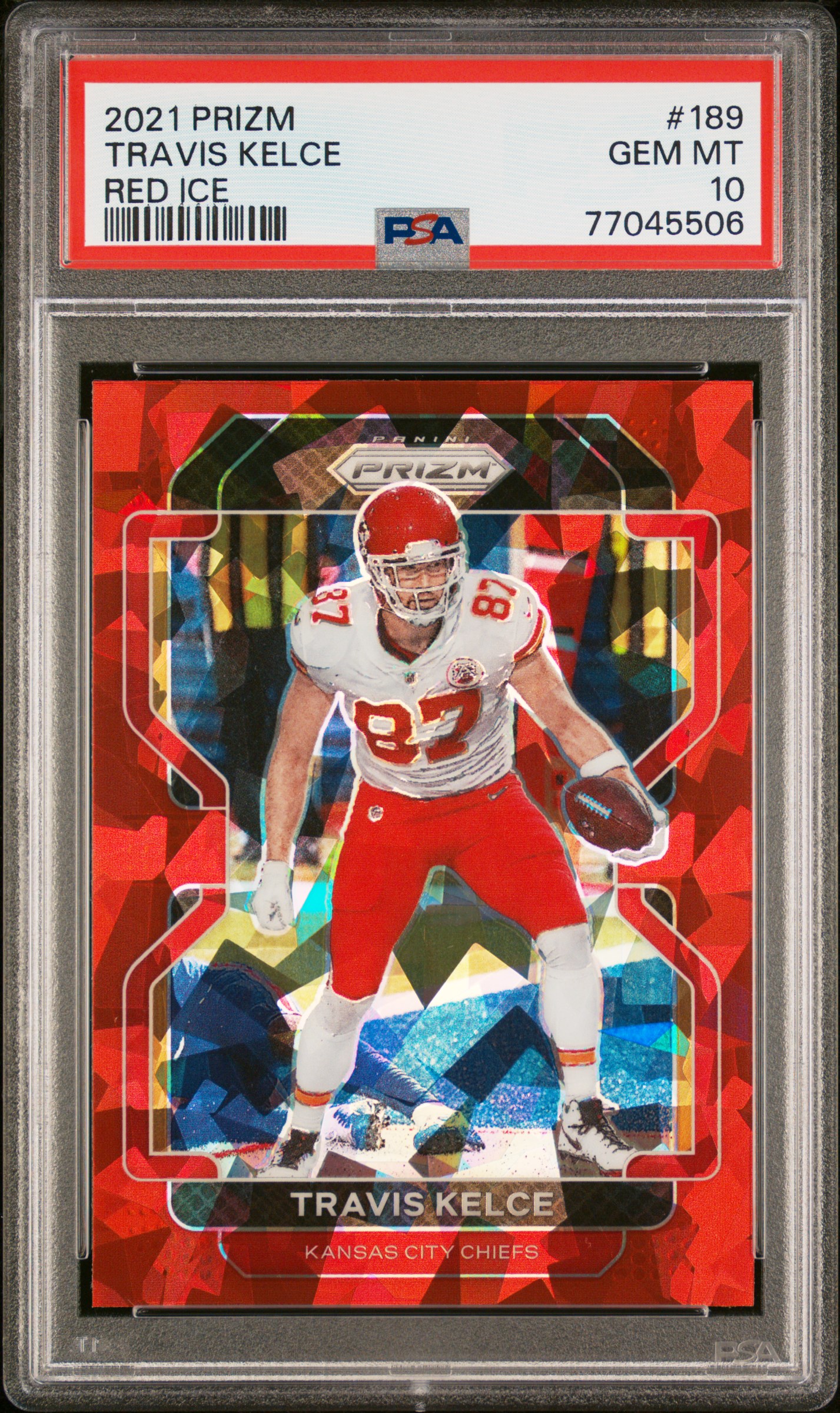 Travis Kelce 2021 Panini Prizm Red Ice Football Card #189 Graded PSA 10