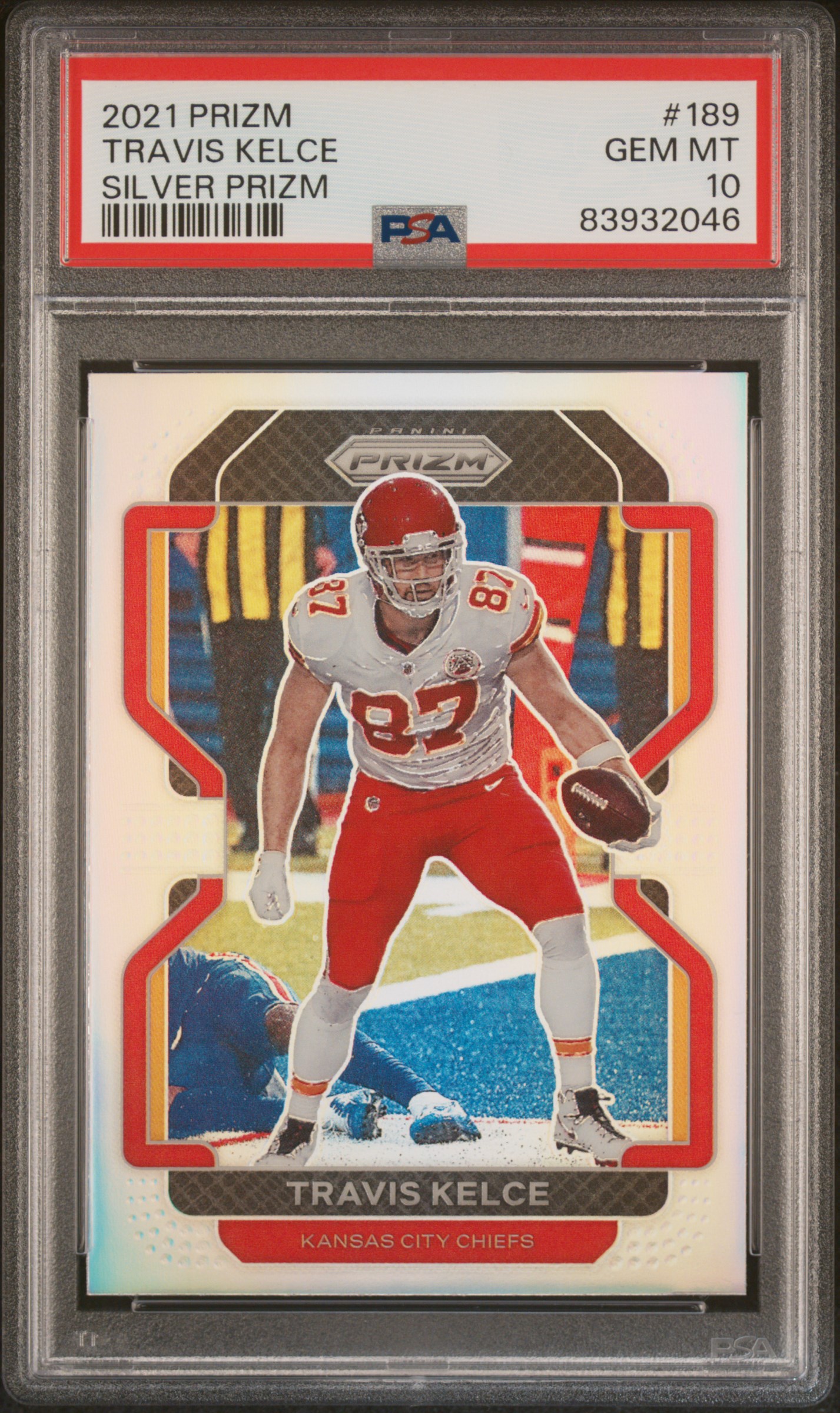 Travis Kelce 2021 Panini Silver Prizm Football Card #189 Graded PSA 10