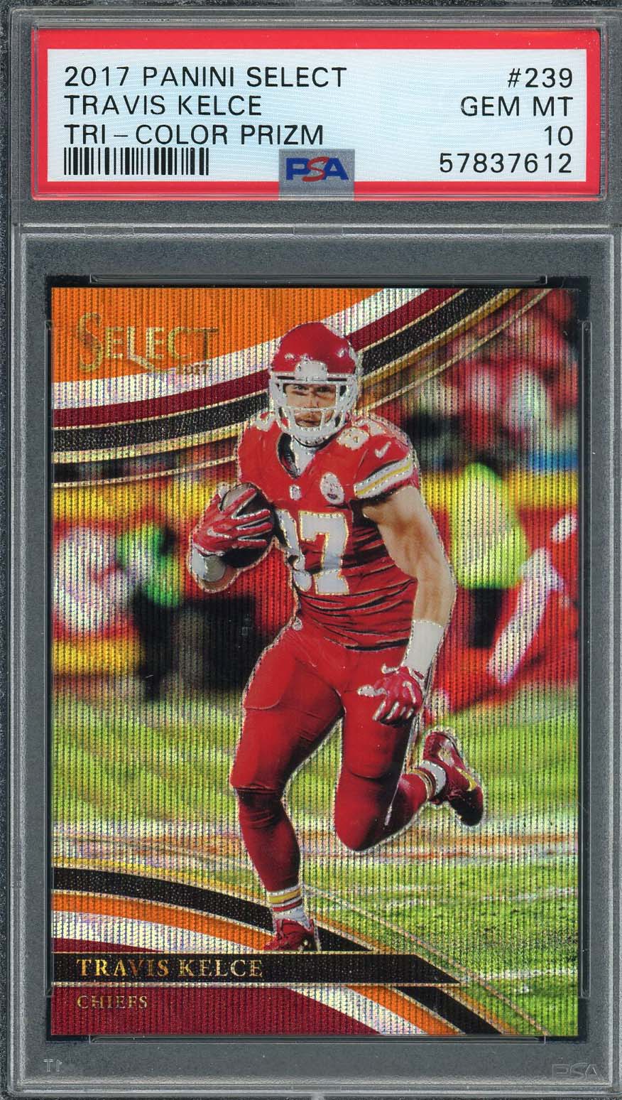Travis Kelce 2020 Panini Select Tri-Color Prizm Football Card #239 PSA 10 /99 Travis Kelce 2020 Panini Select Tri-Color Prizm Football Card #239 PSA 10 /99