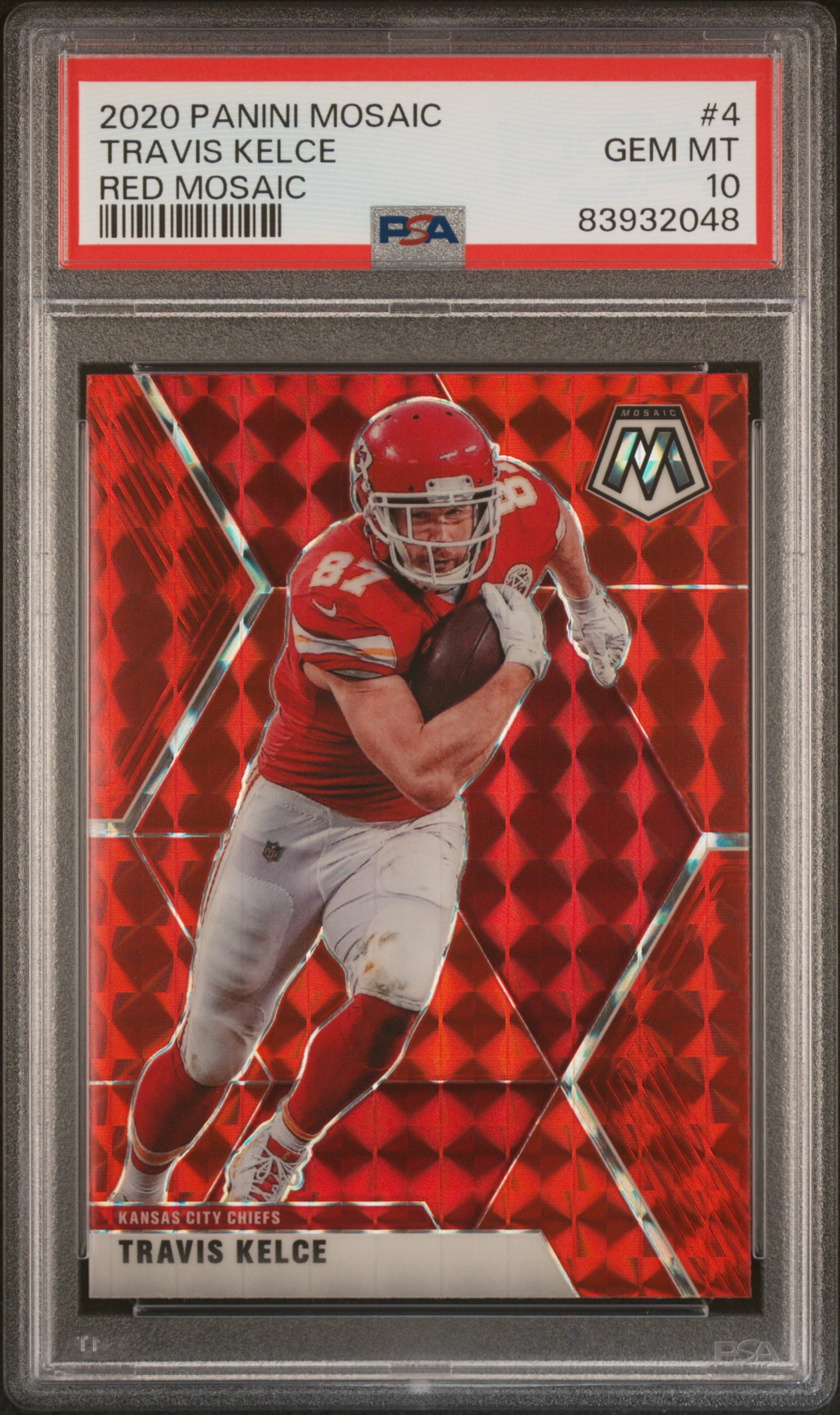 Travis Kelce 2020 Panini Mosaic Red Football Card #4 Graded PSA 10