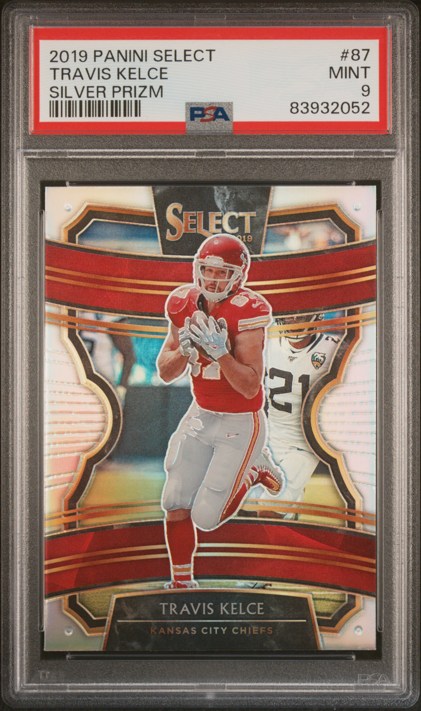 Travis Kelce 2019 Panini Select Silver Prizm Football Card #87 Graded PSA 9