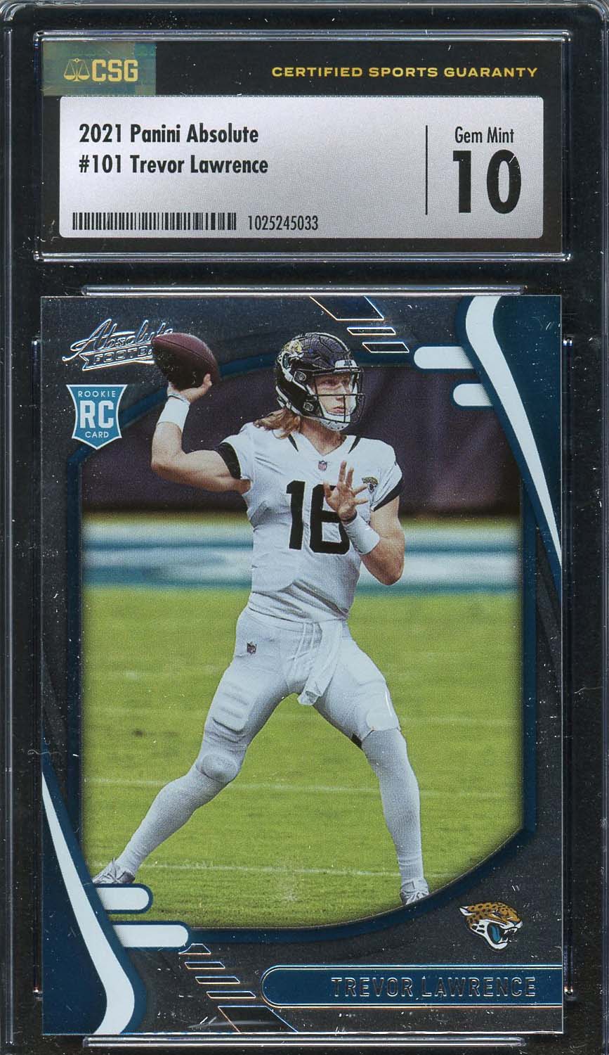Trevor Lawrence 2021 Panini Absolute Football Rookie Card #101 Graded CSG 10 Trevor Lawrence 2021 Panini Absolute Football Rookie Card #101 Graded CSG 10
