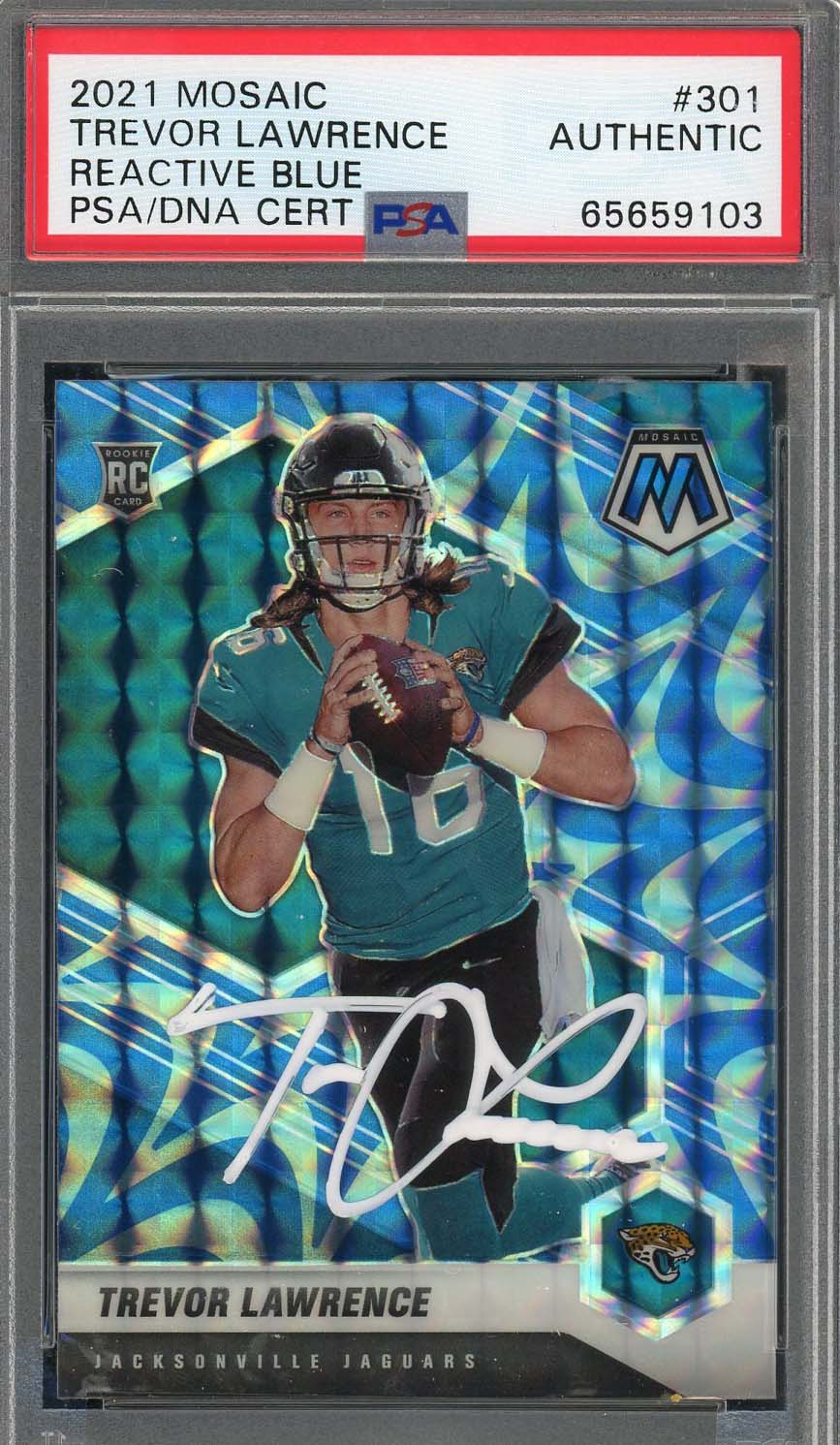 Trevor Lawrence Autographed 2021 Panini Mosaic Rookie Card #301 Auto PSA 5659103