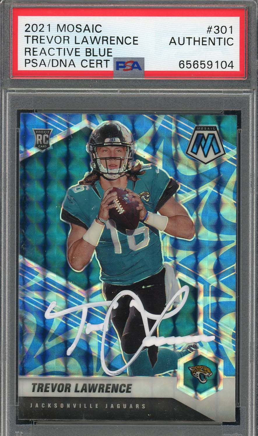 Trevor Lawrence Autographed 2021 Panini Mosaic Rookie Card #301 Auto PSA 5659104