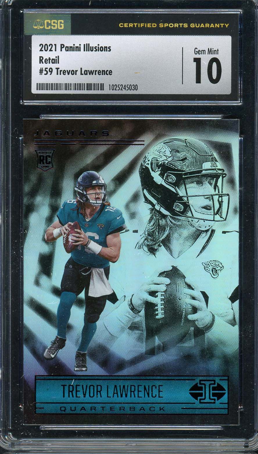 Trevor Lawrence 2021 Panini Illusions Football Rookie Card #59 Graded CSG 10 Trevor Lawrence 2021 Panini Illusions Football Rookie Card #59 Graded CSG 10