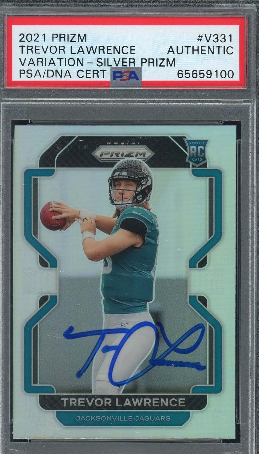 Trevor Lawrence Autographed 2021 Panini Silver Prizm Rookie Card #V-331 PSA 9100