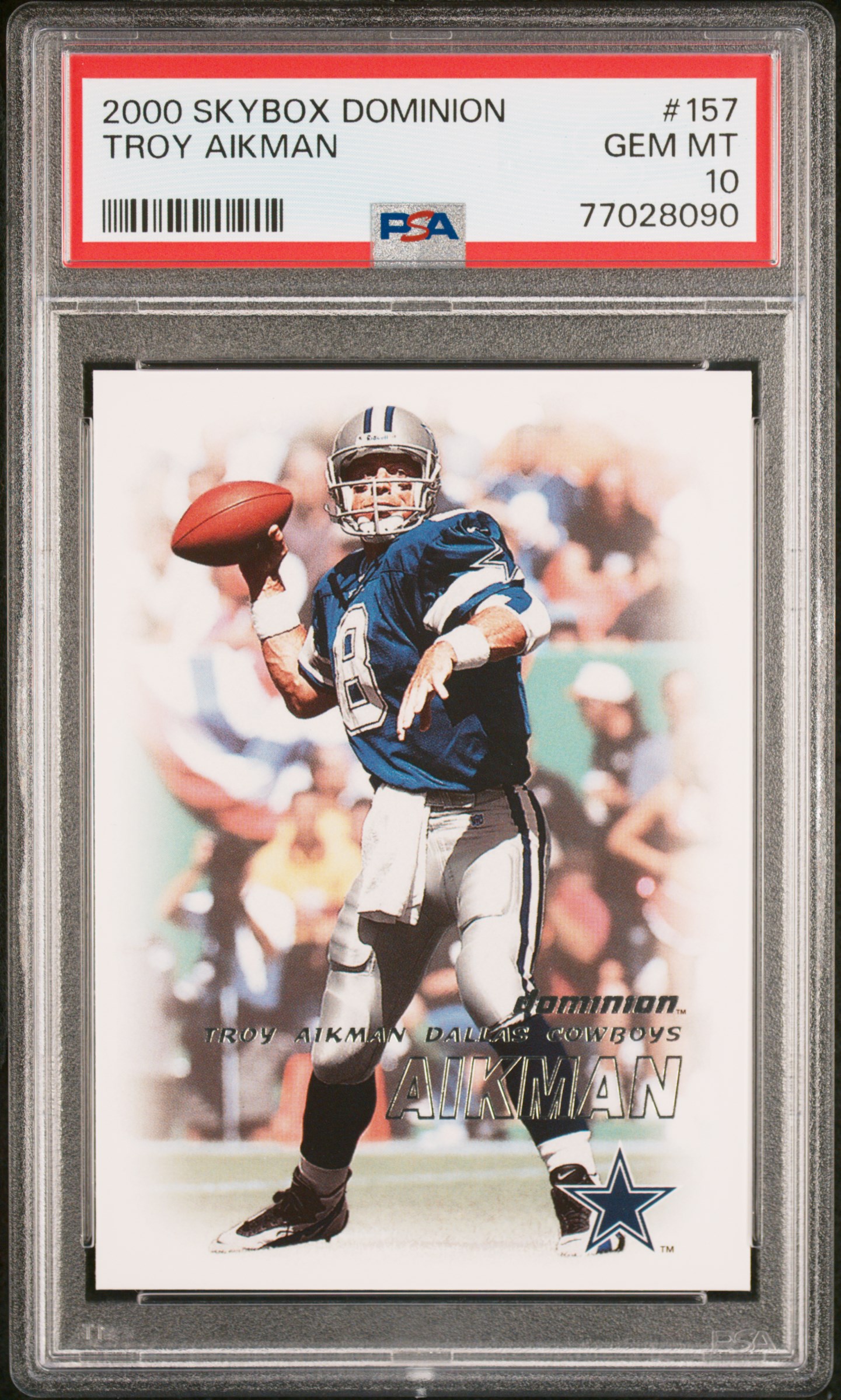Troy Aikman 2000 Skybox Dominion Football Card #157 Graded PSA 10
