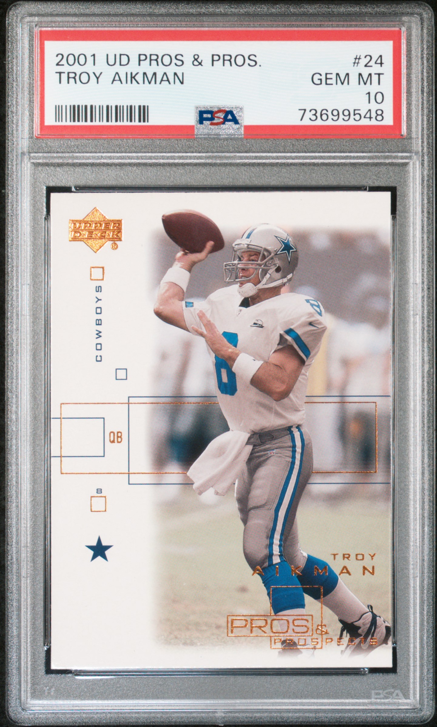 Troy Aikman 2001 Upper Deck Pros & Pros Football Card #24 Graded PSA 10