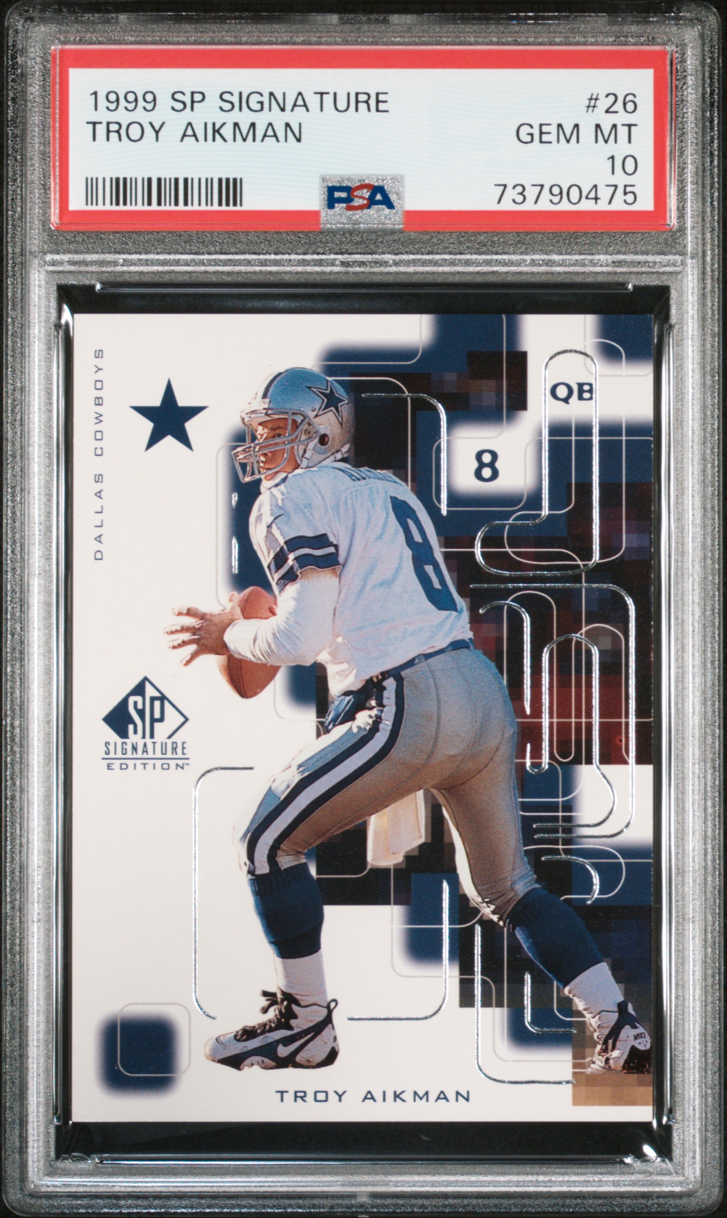 Troy Aikman 1999 Upper Deck SP Signature Football Card #26 Graded PSA 10