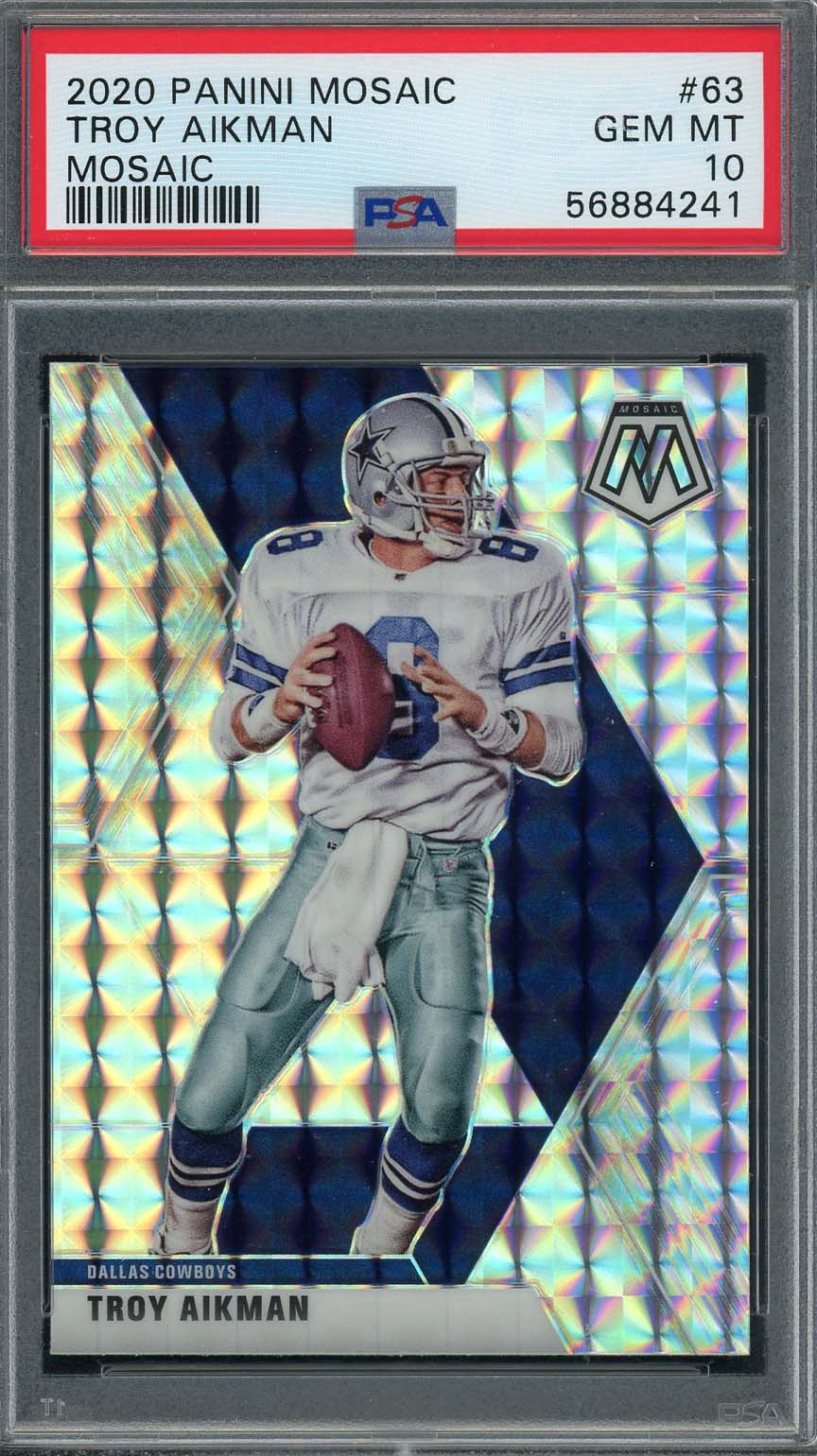 Troy Aikman 2020 Panini Mosaic Silver Prizm Football Card #63 Graded PSA 10 Troy Aikman 2020 Panini Mosaic Silver Prizm Football Card #63 Graded PSA 10