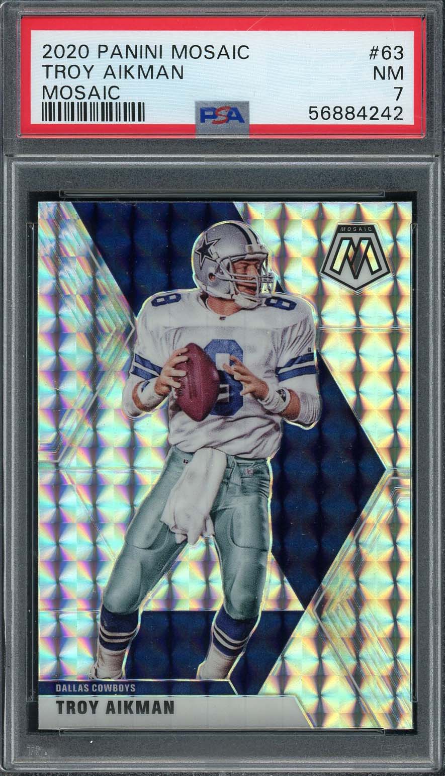 Troy Aikman 2020 Panini Mosaic Silver Prizm Football Card #63 Graded PSA 7 Troy Aikman 2020 Panini Mosaic Silver Prizm Football Card #63 Graded PSA 7