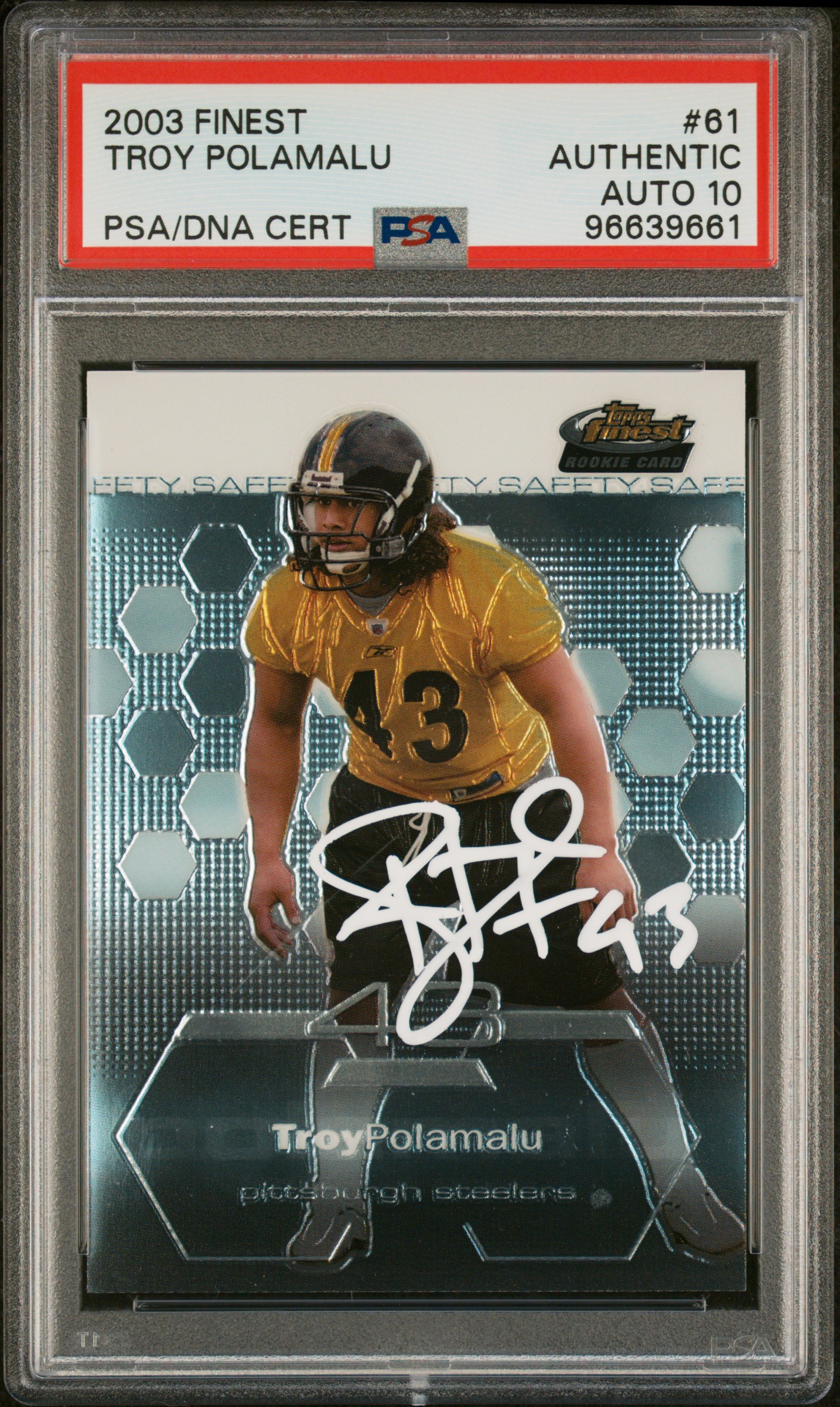Troy Polamalu 2003 Finest Signed Football Rookie Card #61 Auto Graded PSA 10 661