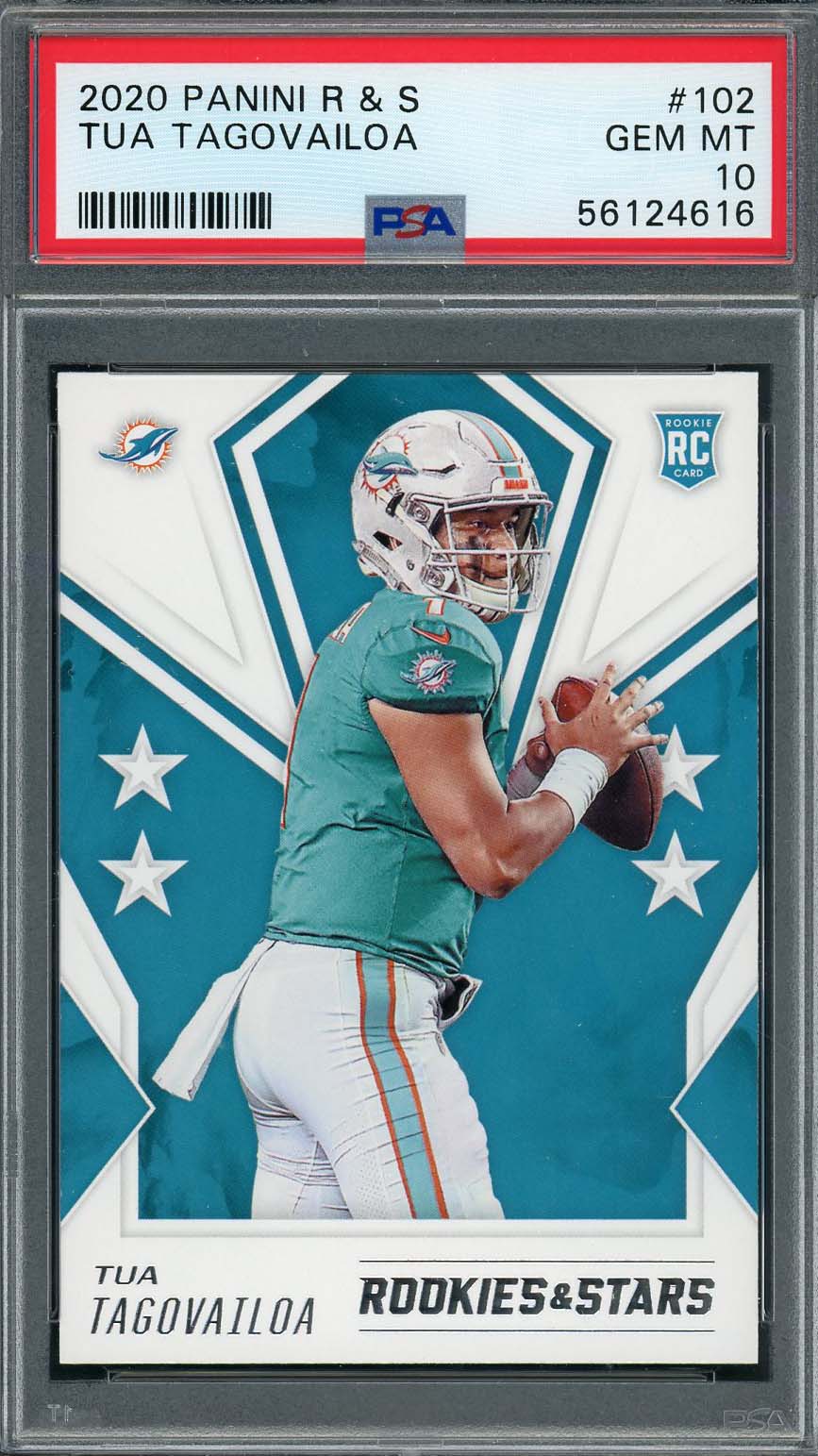 Tua Tagovailoa 2020 Panini Rookies & Stars Rookie Card RC #102 Graded PSA 10 Tua Tagovailoa 2020 Panini Rookies & Stars Rookie Card RC #102 Graded PSA 10