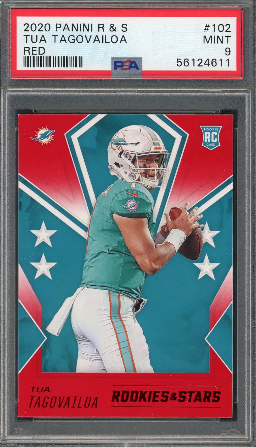Tua Tagovailoa 2020 Panini Rookies & Stars Red Rookie Card RC #102 Graded PSA 9 Tua Tagovailoa 2020 Panini Rookies & Stars Red Rookie Card RC #102 Graded PSA 9