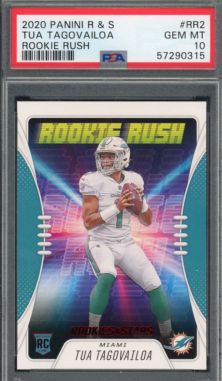 Tua Tagovailoa 2020 Panini Rookies & Stars Rush Football Card #RR2 Graded PSA 10 Tua Tagovailoa 2020 Panini Rookies & Stars Rush Football Card #RR2 Graded PSA 10