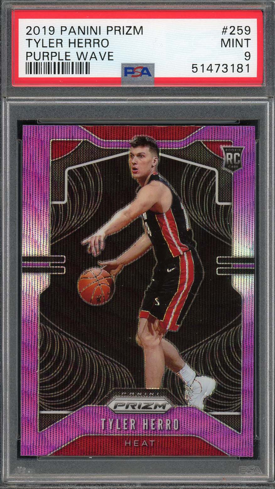 Tyler Herro 2019 Panini Prizm Purple Wave Rookie Card RC #259 Graded PSA 9 Tyler Herro 2019 Panini Prizm Purple Wave Rookie Card RC #259 Graded PSA 9