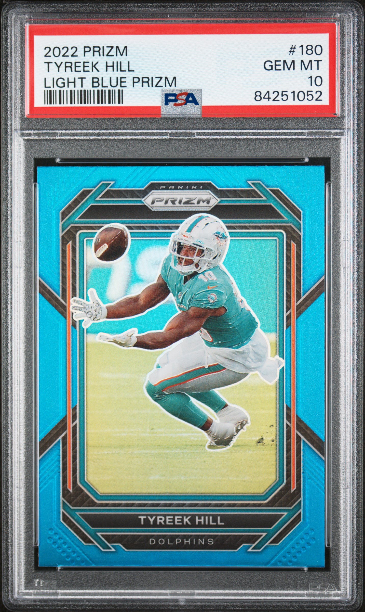 Tyreek Hill 2022 Panini Prizm Light Blue Football Card #180 Graded PSA 10